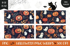 Cartoon Halloween Ghosts Mug Designs, Fall Pumpkins Mug Product Image 1