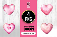 Cute Pink Glitter Watercolor Hearts Clipart Sublimation PNG Product Image 1
