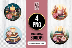 Cozy Candle Books Floral Clipart Sublimation PNG Product Image 1