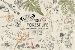Forest Life line art collection Svg Png Eps Product Image 1