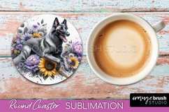 Belgian Malinois Round Coaster Dog Sublimation Floral PNG Product Image 1