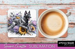 Belgian Malinois Square Coaster Dog Sublimation Floral PNG Product Image 1