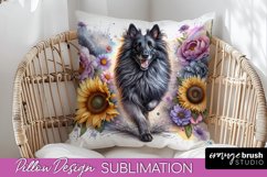 Belgian Tervuren Pillow Cover Dog Sublimation Floral PNG Product Image 1