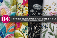 Handmade Floral Embroidery Digital Paper Product Image 1