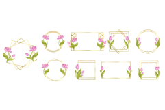 Set of golden frames with pink tulip flowers. Product Image 1