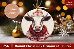 Christmas Product Tag, Christmas Cow Round Ornament Template Product Image 1