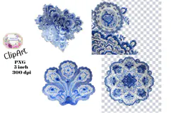 Blue Toile, Ephemera, PNG, Clipart, Junk Journal, flowers Product Image 1