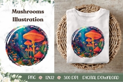 Cartoon Forest Illustration, Nature PNG, Neon Mushrooms PNG Product Image 1