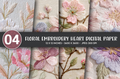 Floral Embroidery Heart Digital Paper Product Image 1