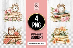 Vintage Clock Book Watercolor Clipar Sublimation PNG Product Image 1