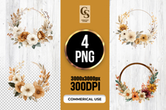 Autumn Watercolor Floral Wreath Clipart Sublimation PNG Product Image 1