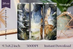 Watercolor Christmas Tumbler Wrap, Winter Hare Sublimation Product Image 1