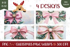 Watercolor Christmas Tree Mug Design, Christmas Ribbon Mug Product Image 1