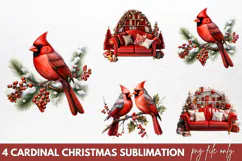 Christmas Cardinal Watercolor Clipart PNG Product Image 1