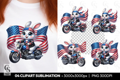 Patriotic Bunny Biker Clipart PNG Product Image 1