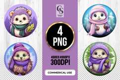 Cute Winter Hedgehog Clipart Sublimation PNG Product Image 1