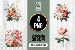 Watercolor Rose Floral Illustration Clipart Sublimation PNG Product Image 1
