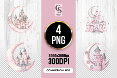 Watercolor Moon Castle Clipart Sublimation PNG Product Image 1