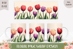 Spring Flowers Mug Design, Cartoon Tulips Mug Wrap Product Image 1