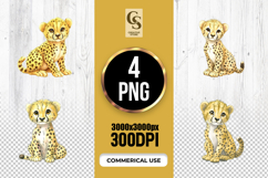 Cute Baby Cheetah Watercolor Clipart Sublimation PNG Product Image 1
