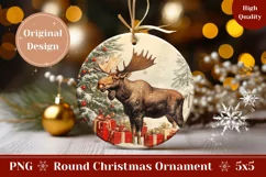 Vintage Christmas Ornament, Christmas Moose Ornament Print Product Image 1