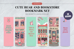 Cute Bear and Bookstore Bookmark Set,Cozy Bookshop Art Product Image 1