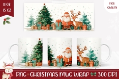 Watercolor Santa Claus Mug Design, Cute Christmas Mug PNG Product Image 1
