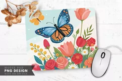 Butterfly and Floral Arrangement Mouse Pad PNG Design Product Image 1