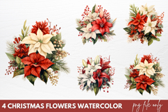Christmas Flowers Watercolor Clipart PNG Product Image 1