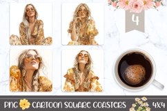 Summer Girl Square Coasters, Hippie Square Coaster Designs Product Image 1