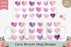 Watercolor Heart Mug Design, Purple Hearts Mug Wrap Product Image 1