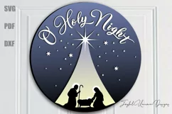Nativity Scene Round Sign SVG | O Holy Night Door Hanger SVG Product Image 1