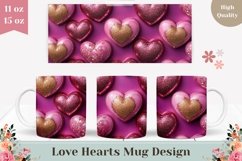 Pink Hearts Mug Wrap, Glitter Love Mug Sublimation Design Product Image 1