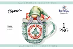 Watercolor Christmas gnome in tea mug, Gnome PNG Product Image 1