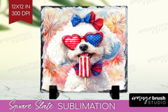 Bichon Frise Dog Slate PNG 4th Of July Square Slate Product Image 1