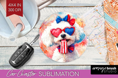 Bichon Frise Dog Car Coaster 4th Of July Coaster PNG Product Image 1