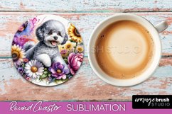 Bichon Frise Round Coaster Dog Sublimation Floral PNG Product Image 1