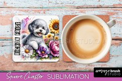 Dog Square Coaster - Dog Mom Floral Coaster Sublimation Product Image 1