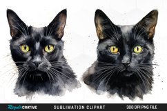 Watercolor Black Cats Sublimation PNG Clipart Product Image 1