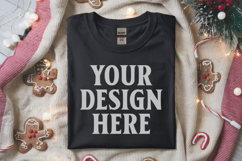 Gildan 64000 Black Folded Christmas Flat Lay T-shirt Mockup Product Image 1