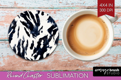 Black and White Round Coaster - Abstract Texture Coaster PNG Product Image 1