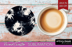 Black and White Round Coaster - Abstract Texture Coaster PNG Product Image 1