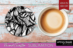Black and White Round Coaster - Abstract Texture Coaster PNG Product Image 1