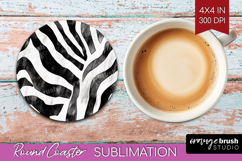 Black and White Round Coaster - Abstract Texture Coaster PNG Product Image 1
