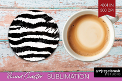 Black and White Round Coaster - Abstract Texture Coaster PNG Product Image 1