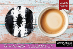 Black and White Round Coaster - Abstract Texture Coaster PNG Product Image 1
