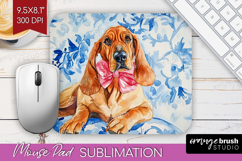 Bloodhound Dog Mouse Pad Sublimation Blue Toile Mousepad PNG Product Image 1