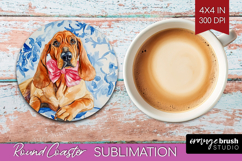Bloodhound Dog Round Coaster Blue Toile Coaster PNG Product Image 1