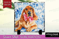 Bloodhound Dog Slate PNG Blue Toile Square Slate Sublimation Product Image 1