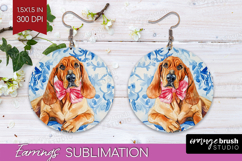 Bloodhound Dog Round Earrings Blue Toile PNG Sublimation Product Image 1